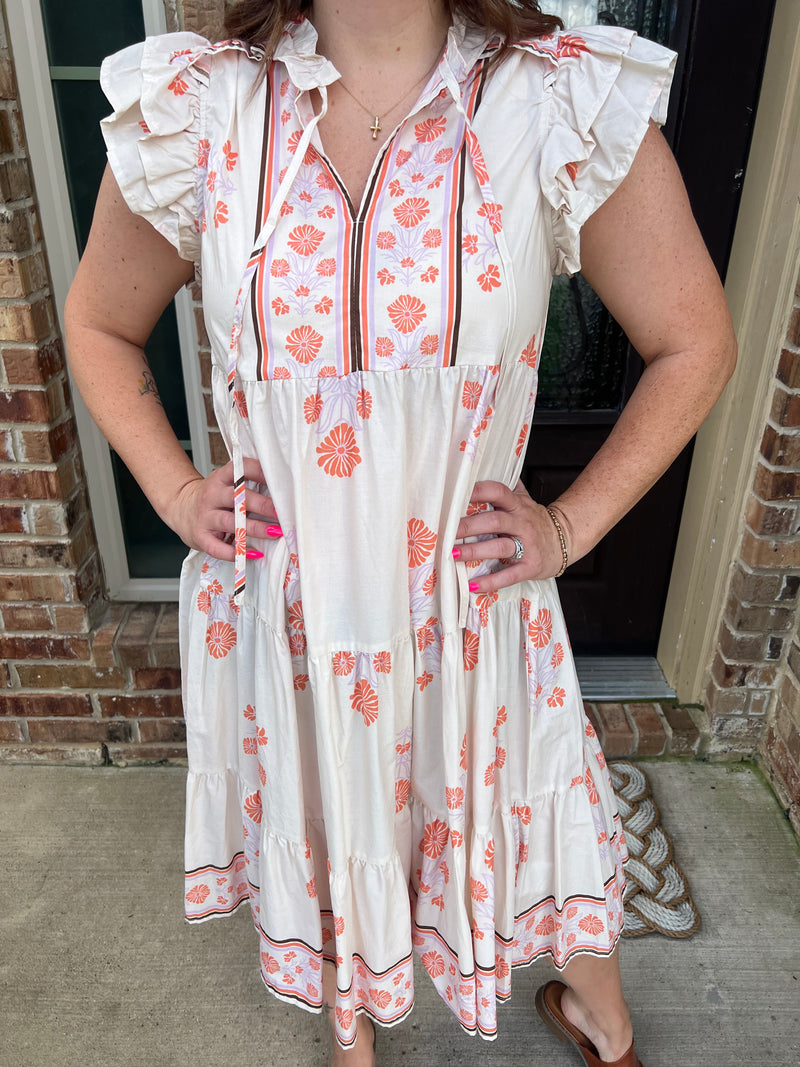 Coral Print Midi