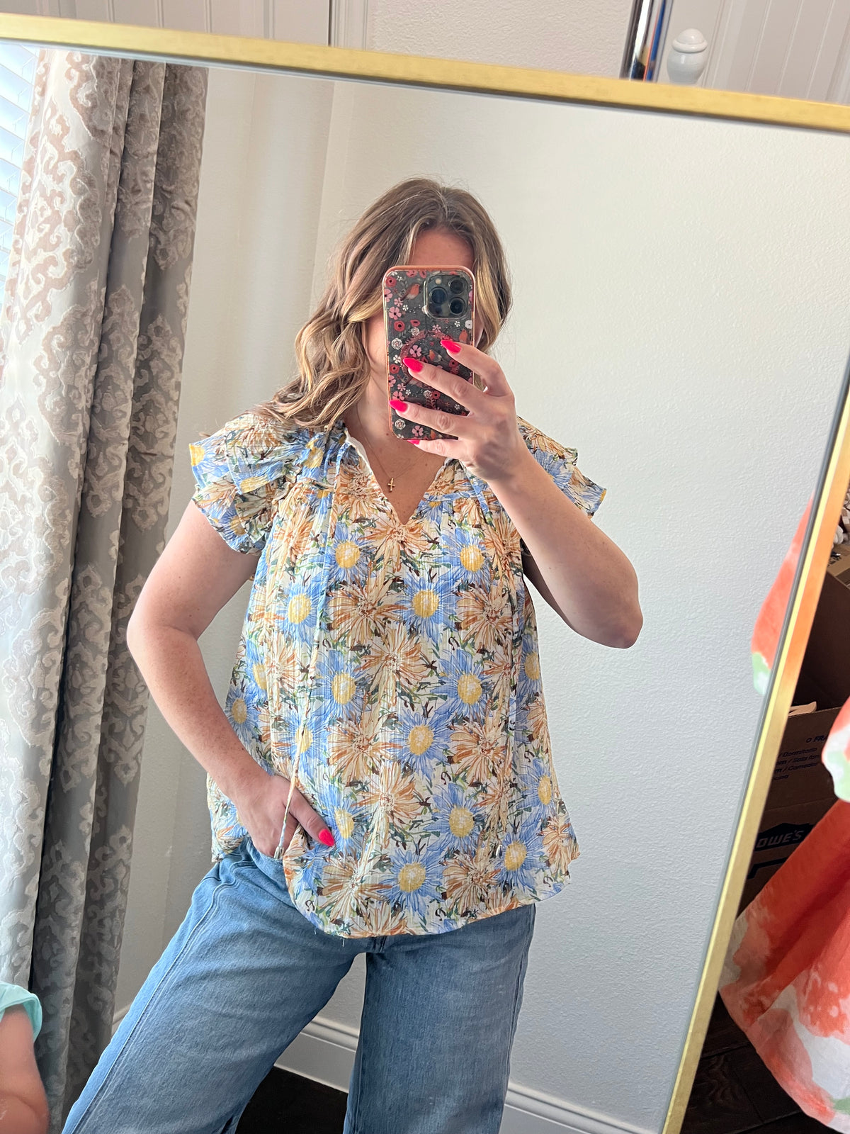 Blue & Yellow Floral Top