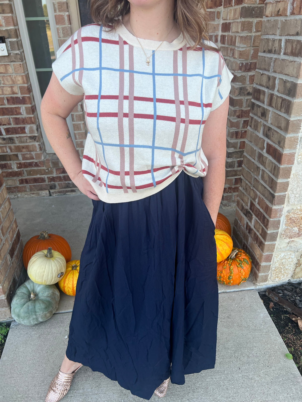 Entro Mixed Media Navy Dress